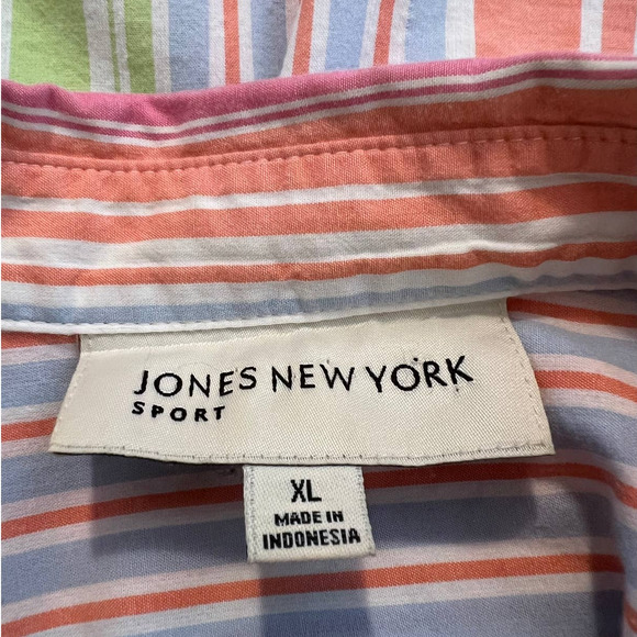 Jones New York Women's Shirt Size XL in Orange Pink Blue and Green Stripes - Picture 4 of 6
